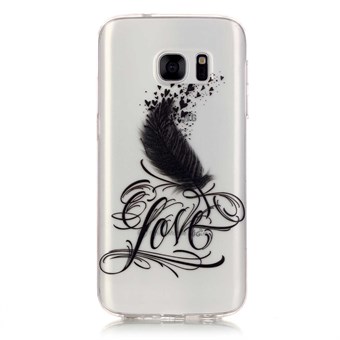 Stylish transparent Samsung Galaxy S7 Edge silicone cover Black LOVE Feather