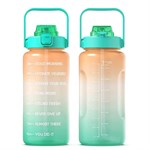 2L Portable Outdoor Travel Sports Water Bottle Fitness Straw Cup with Time Marker (BPA Free, No FDA Certificate)