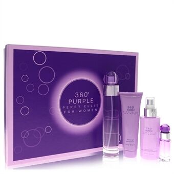 Perry Ellis 360 Purple by Perry Ellis - Gift Set -- 3.4 oz Eau De Parfum Spray + .25 oz Mini EDP Spray + 4 oz Body Mist Spray + 3 oz Shower Gel - for women