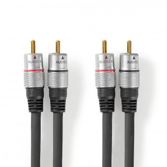 Stereo audio cable | 2 x RCA male connector - 2 x RCA male connector | 0.75 m | gray