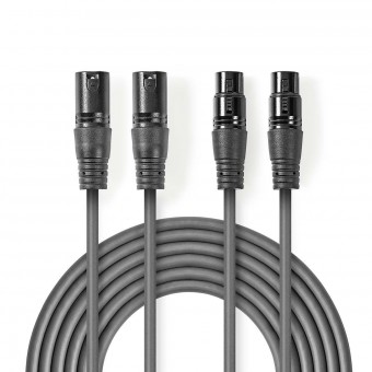 Balanced XLR audio cable | 2 x XLR 3-pin male connector - 2 x XLR 3-pin female connector | 1.5 m | gray
