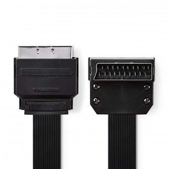 SCART flat cable | SCART connector | SCART male connector, 90 ° angled | 2.0 m | Black