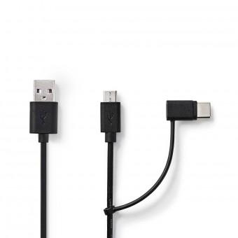 2-in-1 Sync and Charger Cable | USB A connector | USB Micro B / Type C Male Plug | 1.0 m | Black