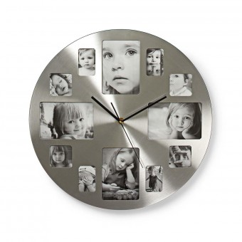 Round wall clock | 40 cm in diameter | Photo Frame | Silver