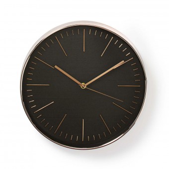 Round wall clock | 30 cm in diameter | Black and rose gold