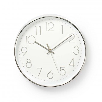 Round wall clock | 30 cm in diameter | White and silver