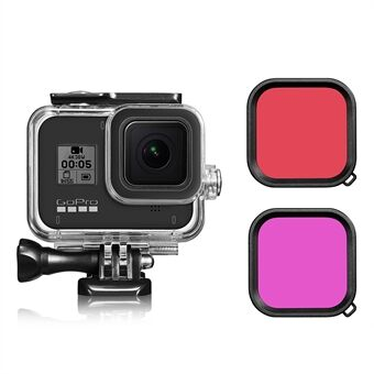 For Gopro 8 Waterproof Case+Red Purple Pink Filter