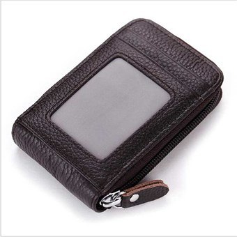 iWallet Leather Credit Card Holder with Visible Pocket - Brown