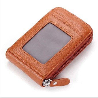 iWallet Leather Credit Card Holder with Visible Pocket - Orange