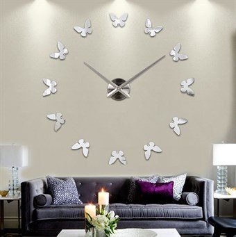 Large modern 110x110 cm wall clock with butterflies