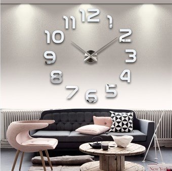 Luxury modern large 120x120 cm self-adhesive wall clock classic design silver