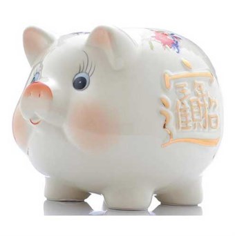 Piggy Bank - White Handpainted Piggy Bank with Chinese Ornaments - LIMITED MODEL