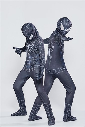 Spiderman Black Tight Costume - Children - Incl. Suit + Mask - Large - 120-130 cm