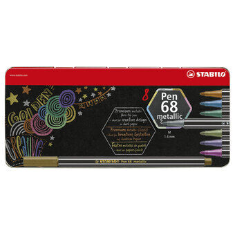 STABILO Pen 68 Metallic Metal Box Felt Pens, 8pcs.