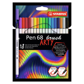 STABILO Pen 68 Brush ARTY Felt Pens, 18 pcs.