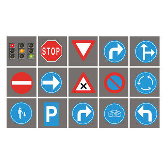 Traffic Signs Tiles Play Mat, 15pcs.