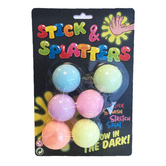 Sticky Stretch Globbles Balls Glow in the Dark, 6pcs