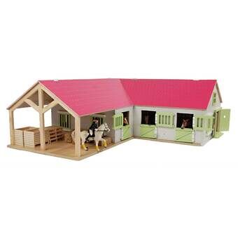 Kids Globe Corner Horse Stable with 3 Boxes and Storage Pink 1:24