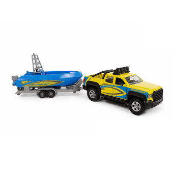 Kids Globe Terrain Car with Trailer and Boat, 29cm