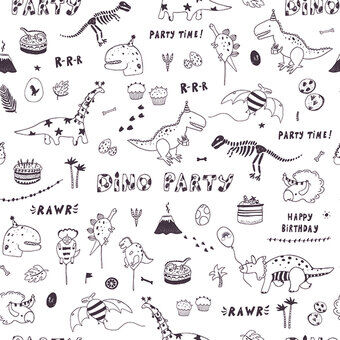 Wrapping paper Colorable Dino Party, 4 mtr.