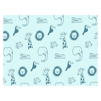 Wrapping Paper Wild Animals, Blue, 3 mtr.