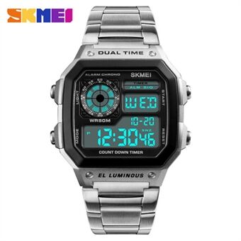 SKMEI Square Dial Business Men Watch Waterproof Dual Time EL Luminous Wristwatch - Silver