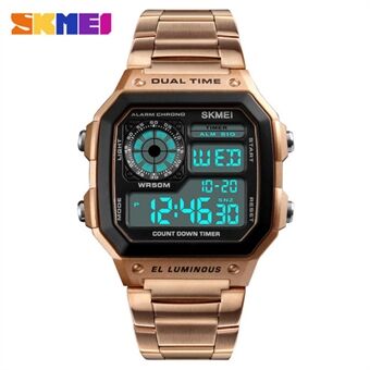SKMEI Business Men Watch 50m Waterproof Dual Time EL Luminous Wristwatch - Rose Gold