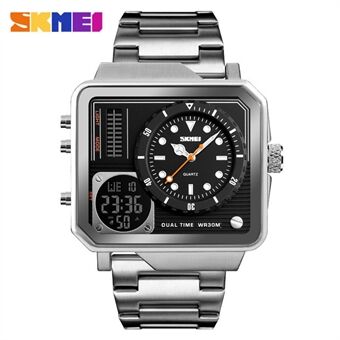 SKMEI Dual Display Men Sport Watch Large Dial Stopwatch Alarm Digital Watch - Silver