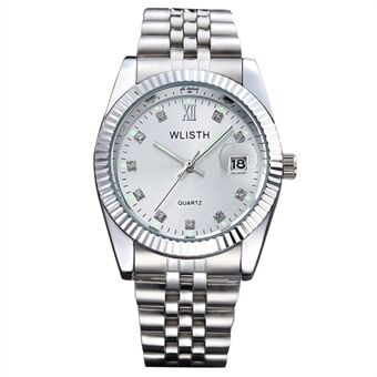 WLISTH Lovers Quartz Wrist Watch Stainless Steel Band Watch with Calendar - White Dial / Gender: Men