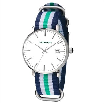LADEON Women\'s Watch Mineral Anti-Scratch Glass Quartz Watch with Nylon Strap - Steel Color