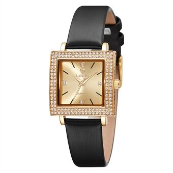 LIEBIG L1022 Women\'s Rhinestone Watch Fashionable Bracelet Glass Watch with Leather Strap
