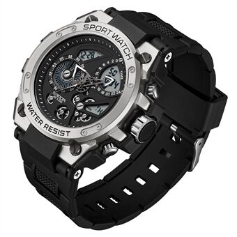 SANDA 9020 Luminous Watch Multifunction Analog Digital Dual Time Display Wrist Watch