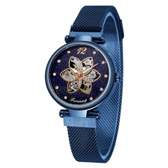 FORSINING Women Watch Automatic Mechanical Watches with Stainless Steel Strap Classic Fashion Wristwatch Luminous Display - Blue