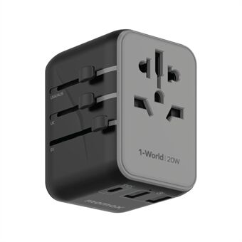 MOMAX 1-World Universal Travel Adapter 20W PD Fast Charging Block AC+1C+2A Worldwide Wall Charger