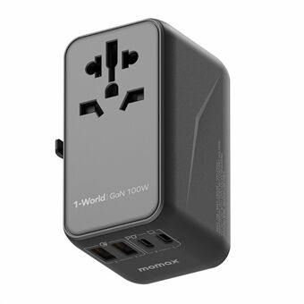 MOMAX 1-World 100W GaN PD Fast Charger 4-Port + AC Power Adapter Travel Charger Block - Black