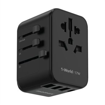 MOMAX 1-World PD 17W Wall Charger 4-Port + AC Travel Power Adapter Fast Charging Station - Black