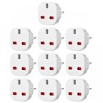 10Pcs/Set EU to UK AC Power Travel Adapter Plug Converter with Safety Shutter