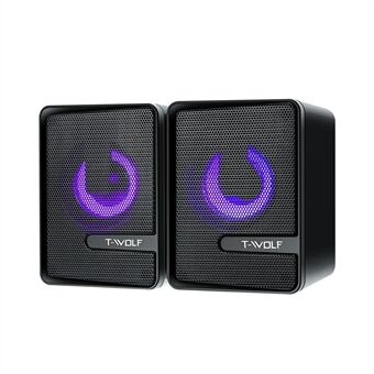 S3 2Pcs/Set Computer Speaker Desktop Wired Audio Player with Colorful Light for Notebook Mobile Phone - Black