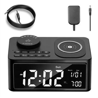 T11 Multifunctional Bluetooth Speaker with Alarm Clock, 9min Snooze Dimmer, Cellphone 10W Wireless Charger