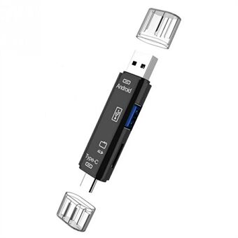 D-188 3-in-1 Type-C/Micro USB/USB TF Memory Card Reader OTG Adapter for Computer Phone - Black