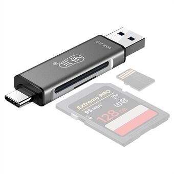 KAWAU C256Q Type-C+USB for SD TF Memory Card Reader Aluminum Alloy OTG Phone Adapter