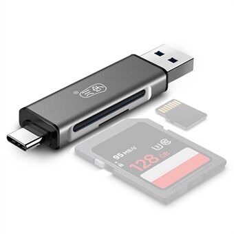 KAWAU C350Q USB3.0+Type-C Mobile Phone OTG 5Gbps Card Reader Portable Mini Aluminum Alloy Card Reader with SD / TF Card Ports