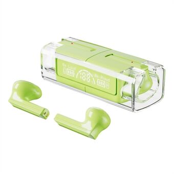 LB-83 TWS Wireless Earbuds Bluetooth 5.3 Headphone HiFi Stereo Noise Canceling Earphone with Digital Display and Transparent Charging Case - Green