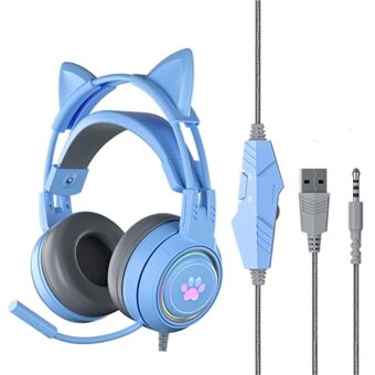 SY-G25 RGB Light Wired Headset Cat Ear Decorated Headphones with Noise Cancelling Mic 3.5mm Gaming Earphones for E-Sports