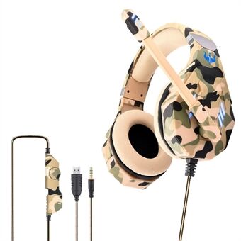 OVLENG GT95 Camouflage Design USB+3.5mm Wired Over-Ear Headphone Ergonomic E-sports Gaming Headset with LED Light