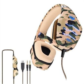OVLENG GT87 USB+2*3.5mm Wired E-sports Gaming Headphone Camouflage Ergonomic Over-Ear Headset with LED Light