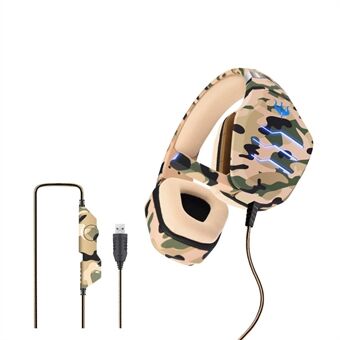 OVLENG Q9 Camouflage Wired Gaming Headset Stereo Subwoofer E-sports Headphone with LED Light USB 7.1-Channel Over-Ear Adjustable Headset