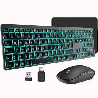 KM004 2.4G Wireless Keyboard and Mouse Set with 7-color Backlit for Laptop PC, German Version / Black