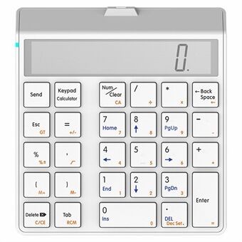 SUNREED KC9001S Wireless Numeric Keypad 12-Digit LCD Display 28-Keys Financial Accounting Rechargeable Number Keyboard for Laptop Desktop PC
