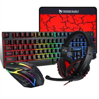 T-WOLF TF800 4-in-1 Gaming Combo 104 Keys Keyboard + 4-color Backlight Mouse + 3.5mm Gaming Headset + Mouse Pad
